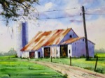 landscape, rural, ohio, farm, barn, field, silo, oberst, painting, watercolor, oberst